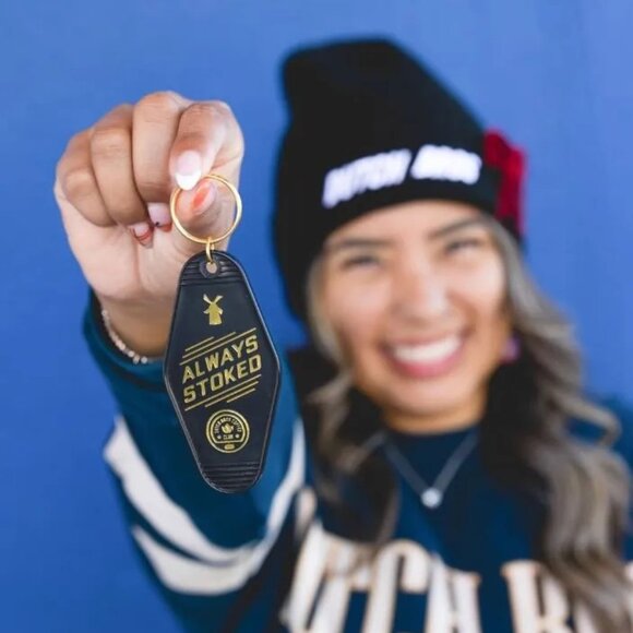 2 NEW $5 DUTCH BROS ALWAYS CLUB DECEMBER 2024 STOKED GOLD AND BLACK KEYCHAIN - Picture 1 of 3